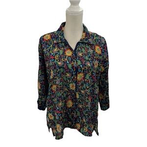 Diza Gabo Designer Lightweight Floral Multicolor Women's Top L-XL